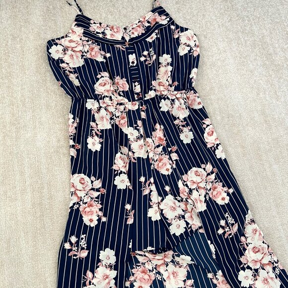 Monteau Striped Floral Skirt-Overlay Sleeveless Jumpsuit Romper 2X - Picture 3 of 9